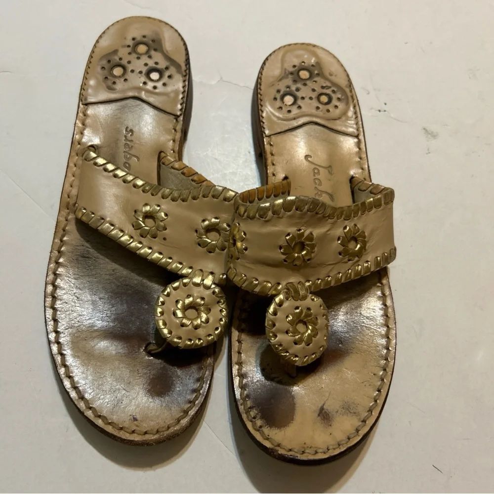 Jack Rogers Tan & Gold Leather Sandals size 7